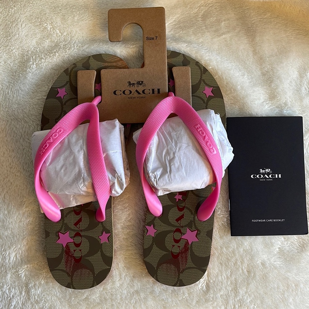 NWT Coach flip flops with disco star print